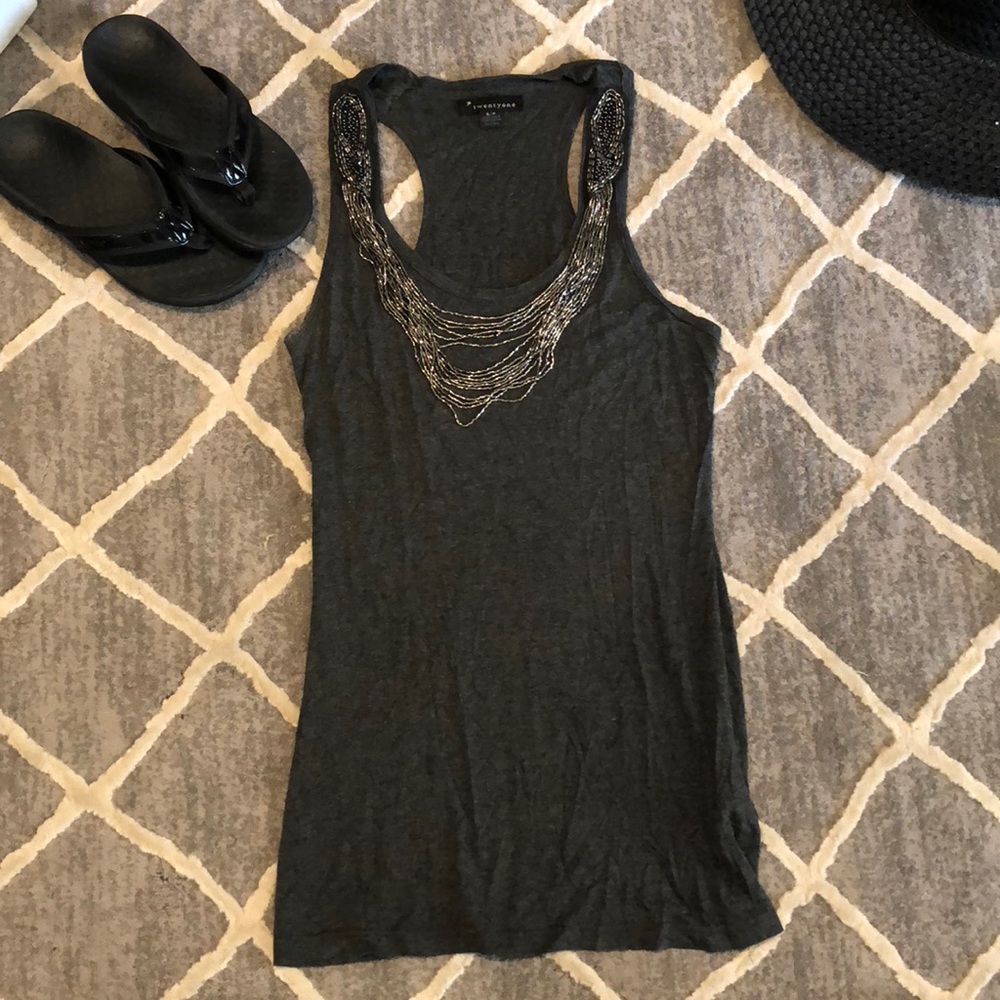 Forever 21 grey tank with beads small